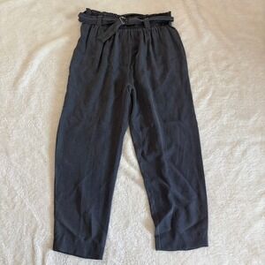 Carole Little Silk Paperbag Striped Pants Women's 6 gray White High Waist Taper